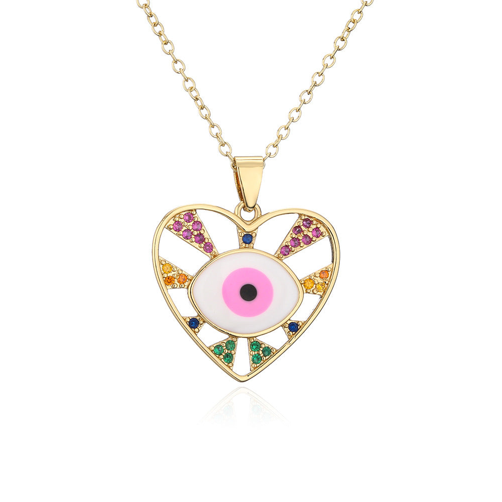 Enamel Evil Eye Pendant Necklace in Gold Tone with Geometric Design for Women