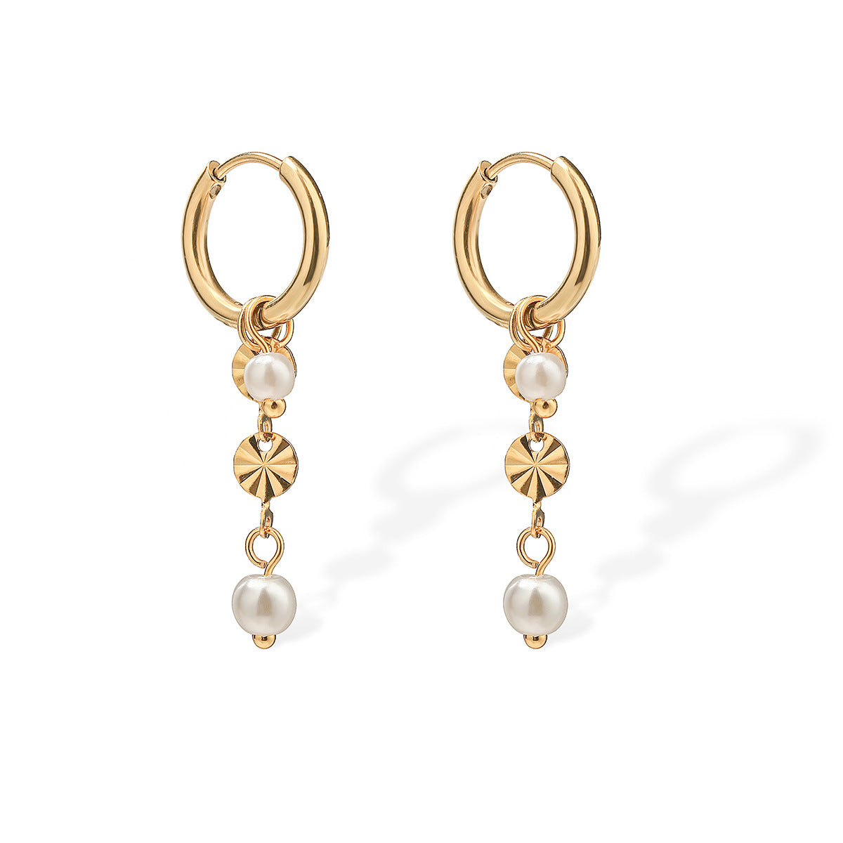Elegant Minimalist 18K Gold Plated Geometric Stainless Steel Pearl Tassel Earrings for Women