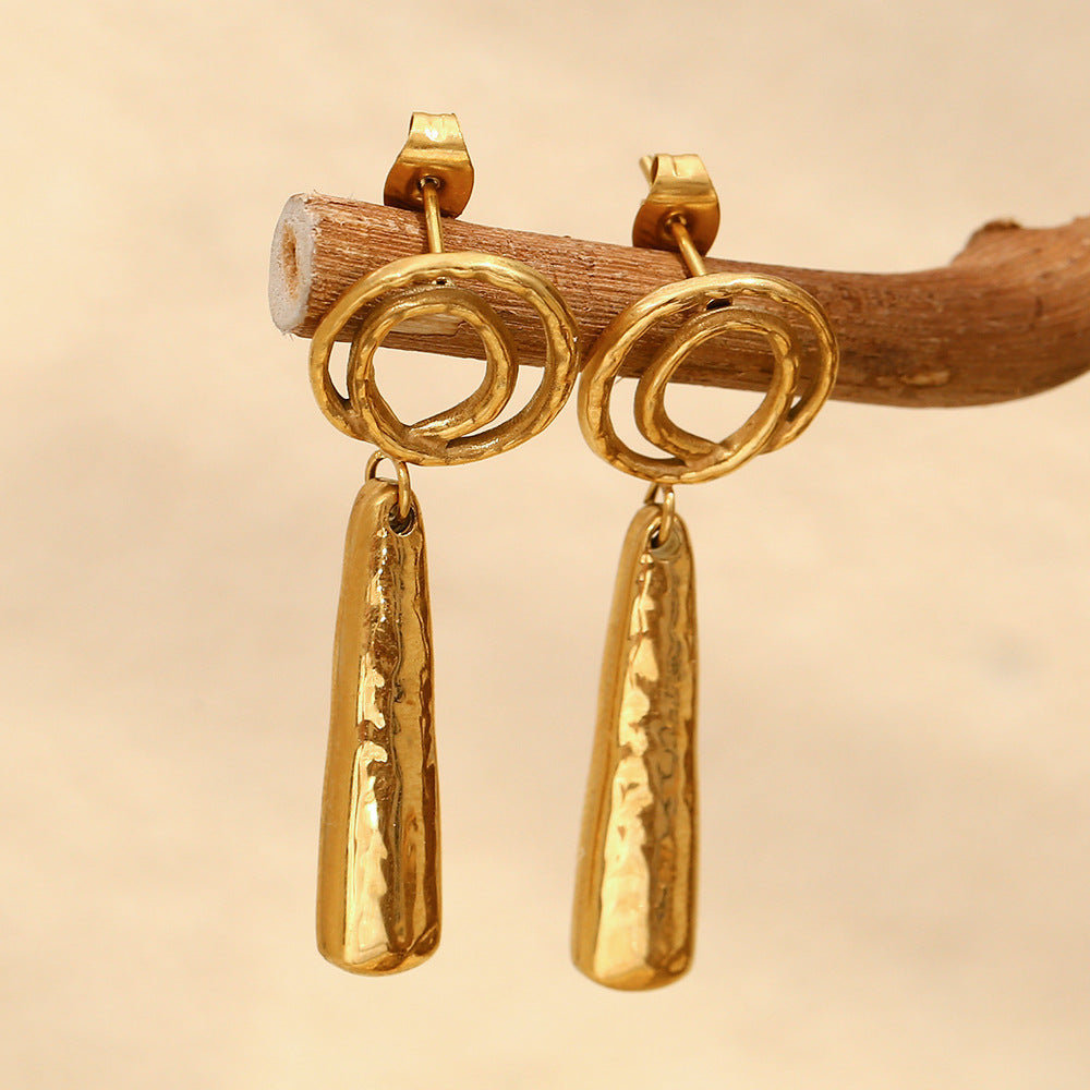 Fashionable Vintage Geometric Stainless Steel 18K Gold Plated Spiral Bar Earrings for Women
