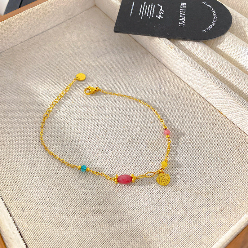 Sweet Casual Colorful Beaded Moon and Bear Titanium Steel Bracelet