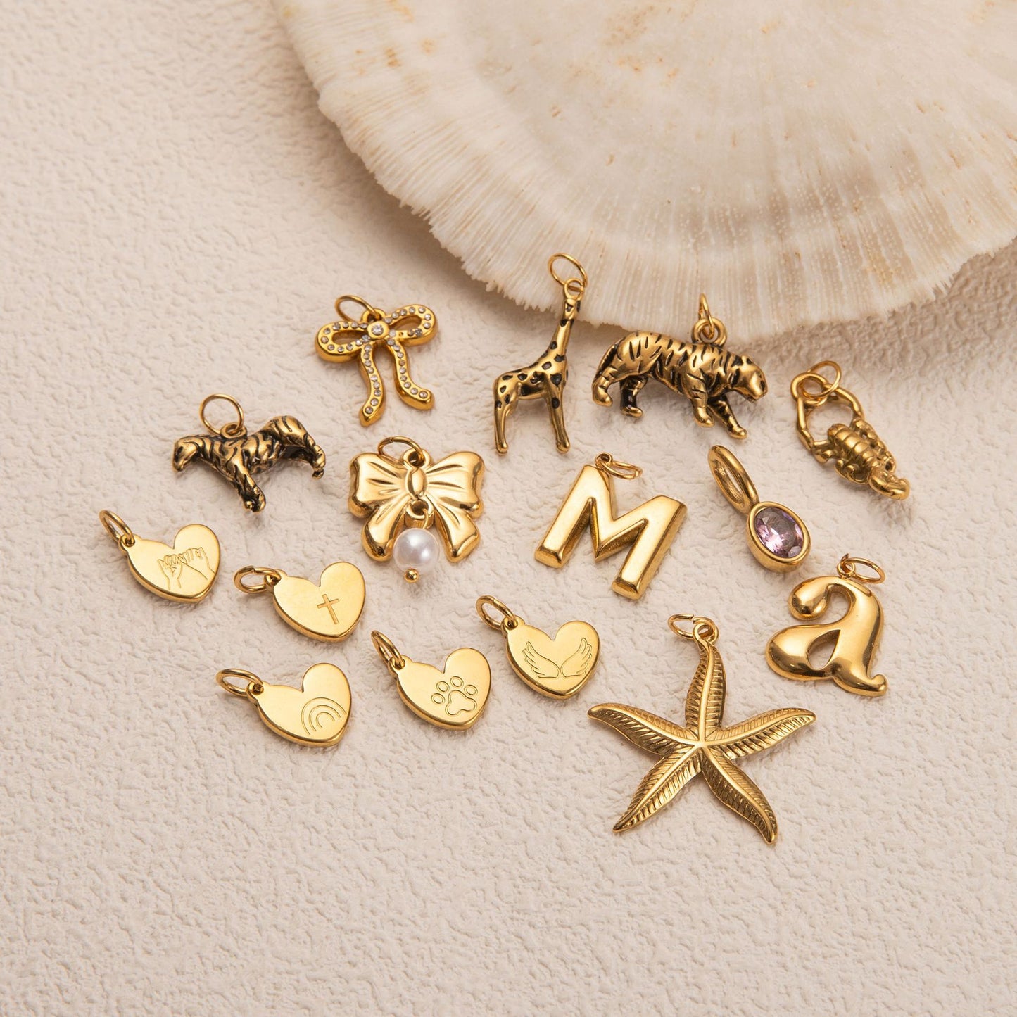 Vintage Stainless Steel PVD Butterfly Letter Heart Charm Bar