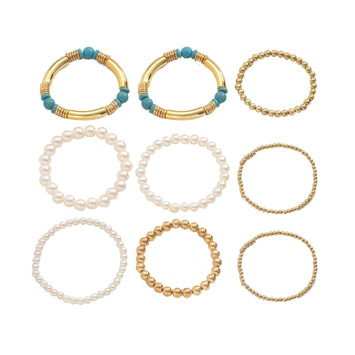 Set di bracciali in perle geometriche stile ufficio alla moda da donna, bracciali intrecciati fatti a mano con perline