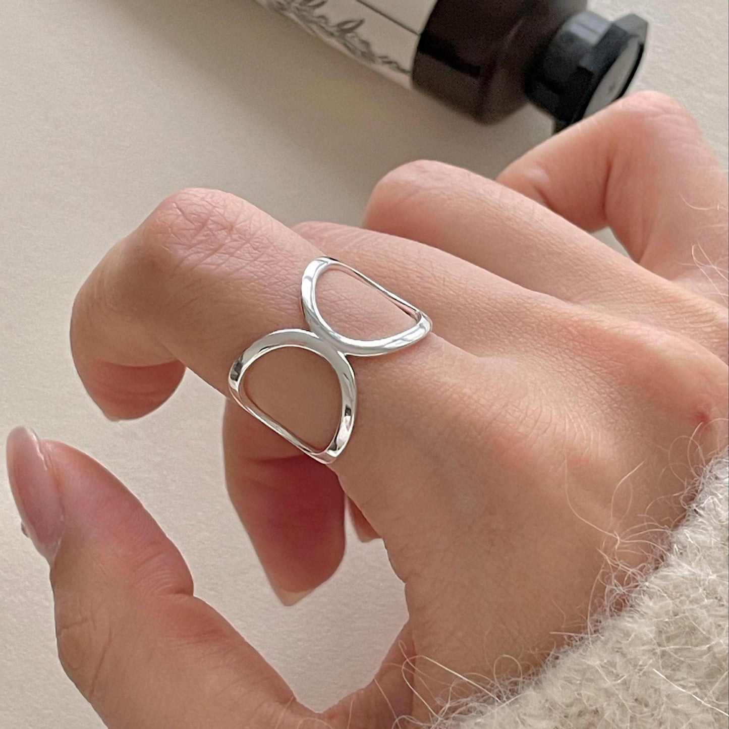 Anillo triple geométrico minimalista de plata de ley 925 para mujer