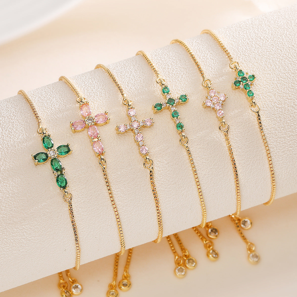 Exquisite Gold Plated Cubic Zirconia Cross Bracelet for Women