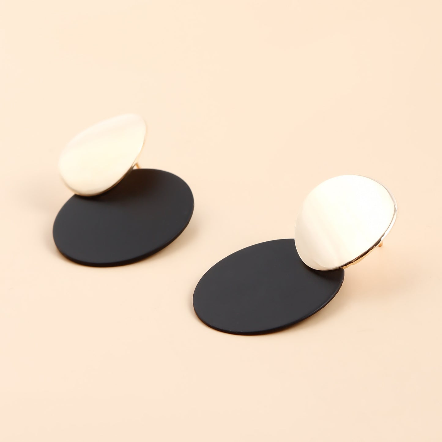 Geometric Minimalist Metal Stud Earrings with Enamel Finish for Women