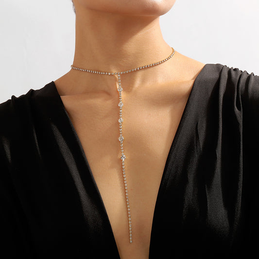 Collana a Y geometrica con strass, dolce e decisa, con finitura placcata, da donna