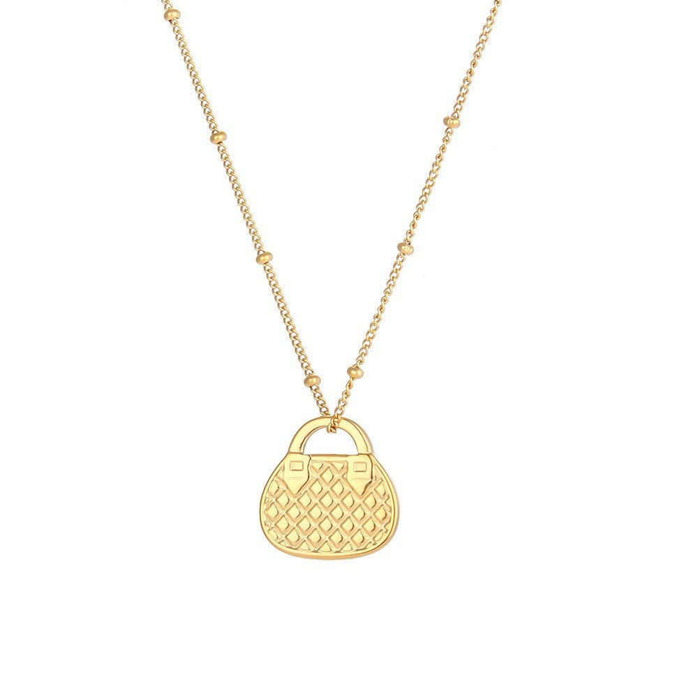 Vintage Geometric Pendant Necklace for Women Stainless Steel with 18K Gold Plating and Zircon Inlay