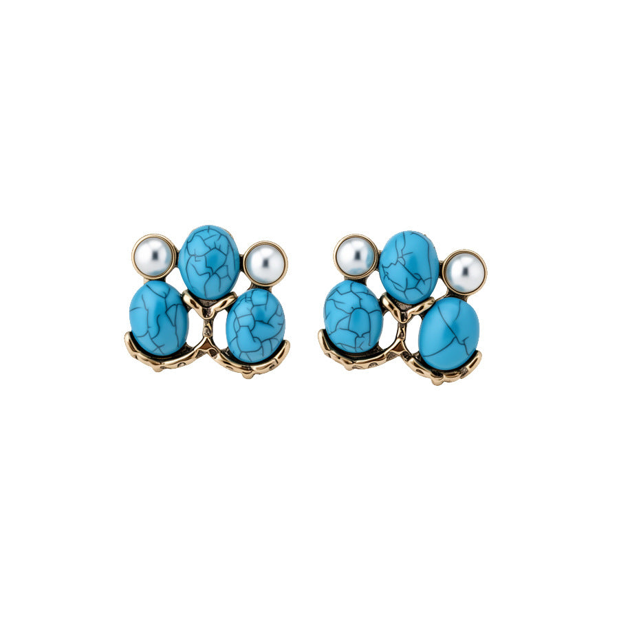 Set di collana con ciondolo rotondo in perle finte placcato in stile vintage con bracciale e orecchini abbinati da donna