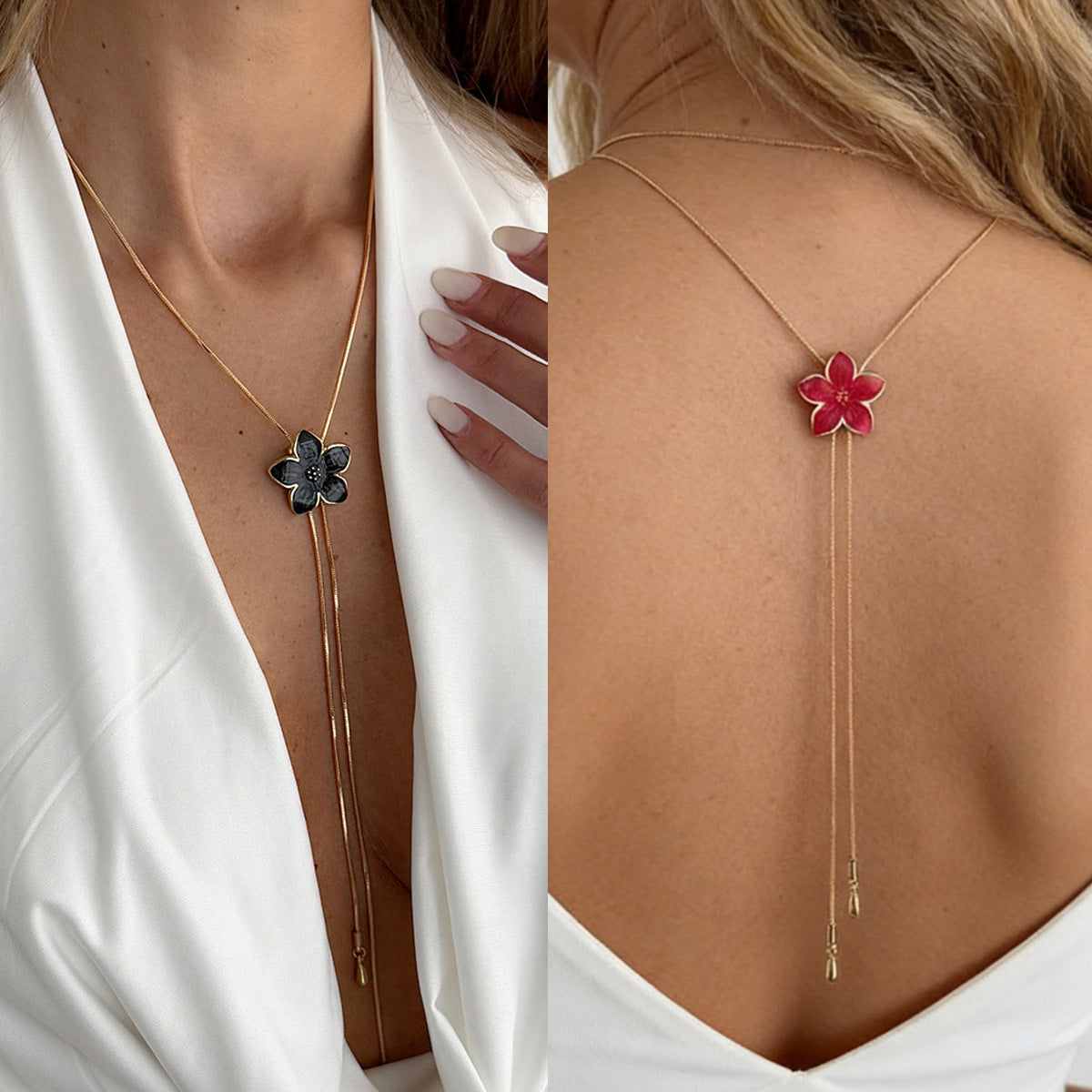 Sweet Floral Drip Oil Plated Zinc Alloy Pendant Brass Snake Chain Necklace for Women