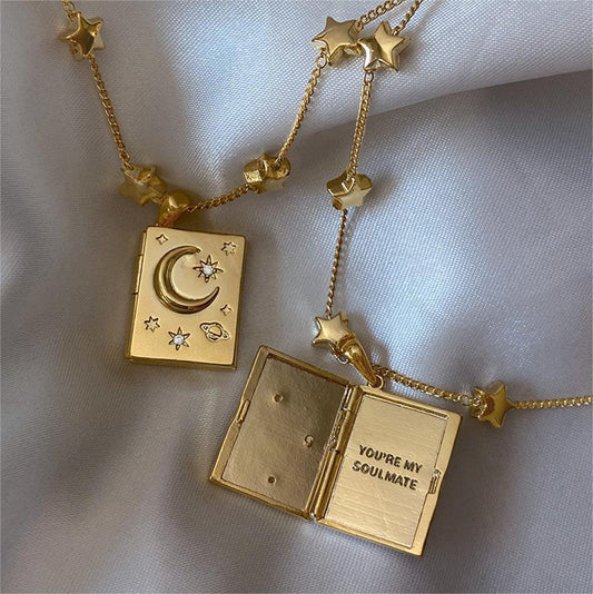 Collar con colgante de estrella y luna geométrica de lujo ligero con incrustaciones de diamantes de imitación en cadena O para mujer