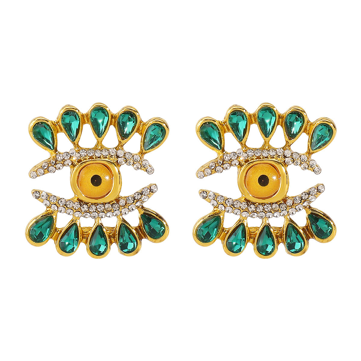 Retro Abstract Eye-Shaped Dripping Water Drop Alloy Earrings with Rhinestone Inlay for Women