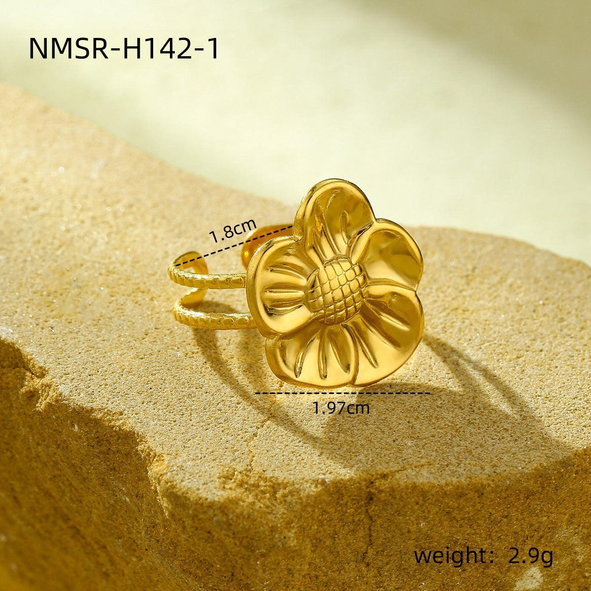 Minimalist Floral-Shaped Titanium Steel Ring with 18K Gold Plating for Women
