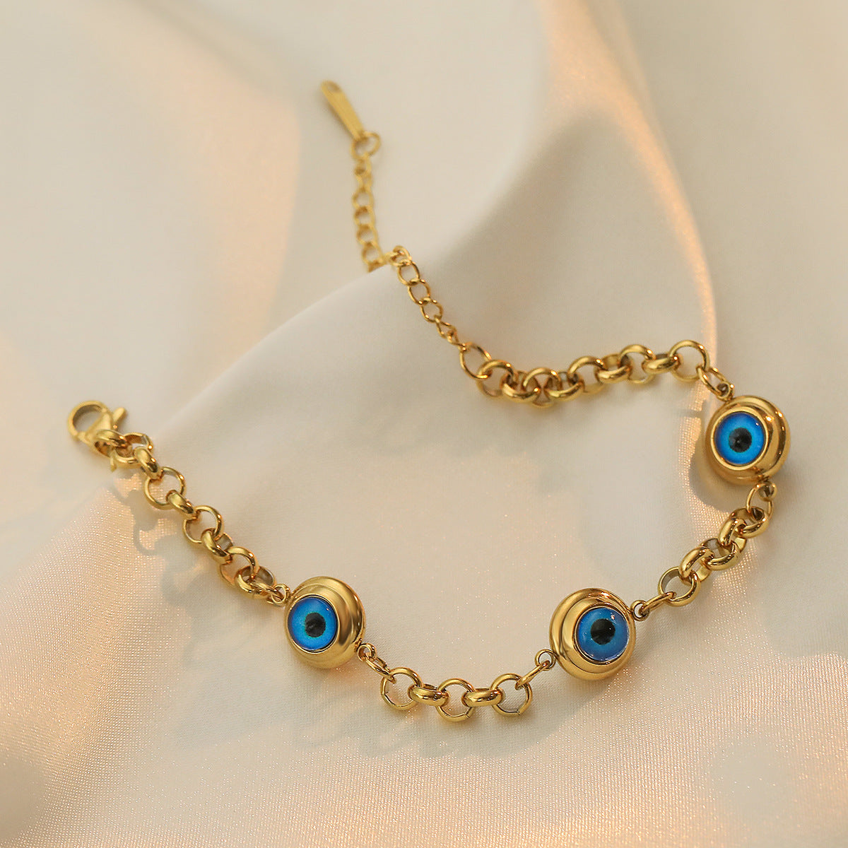 Minimalist Geometric Evil Eye Titanium Steel Bracelet with Gold Plating for Women