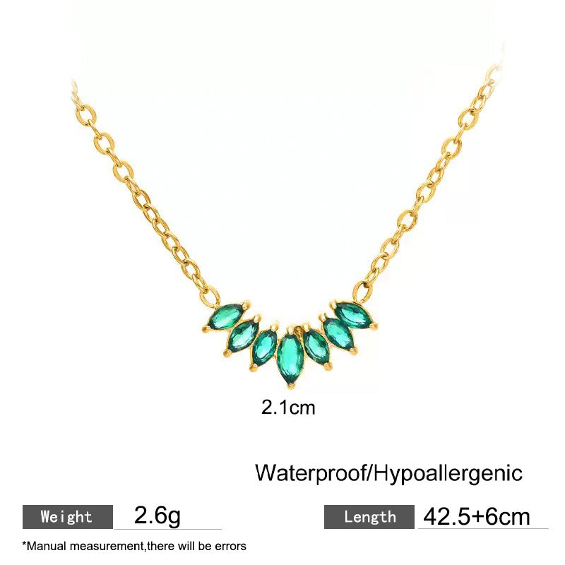 Minimalist Luxury Geometric Cubic Zirconia Inlay Plated Titanium Steel Wheat Ear Necklace