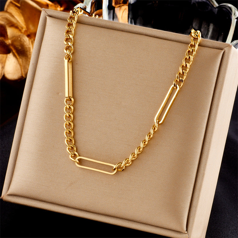 Punk Style Geometric Titanium Steel Plated Necklace with Asymmetrical Heavy Chain Design
