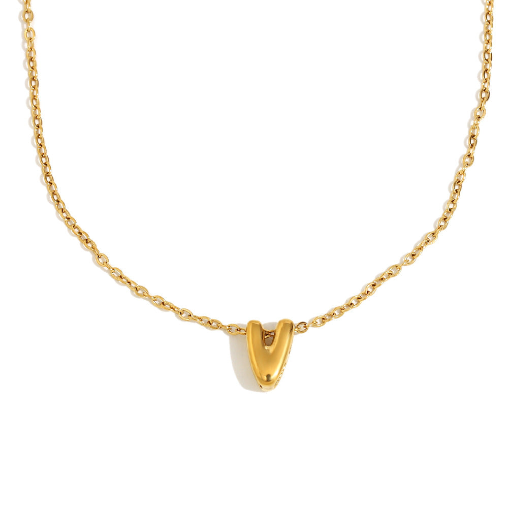 Fashionable Minimalist Letter Pendant Necklace in Stainless Steel with 18K Gold Plating for Women