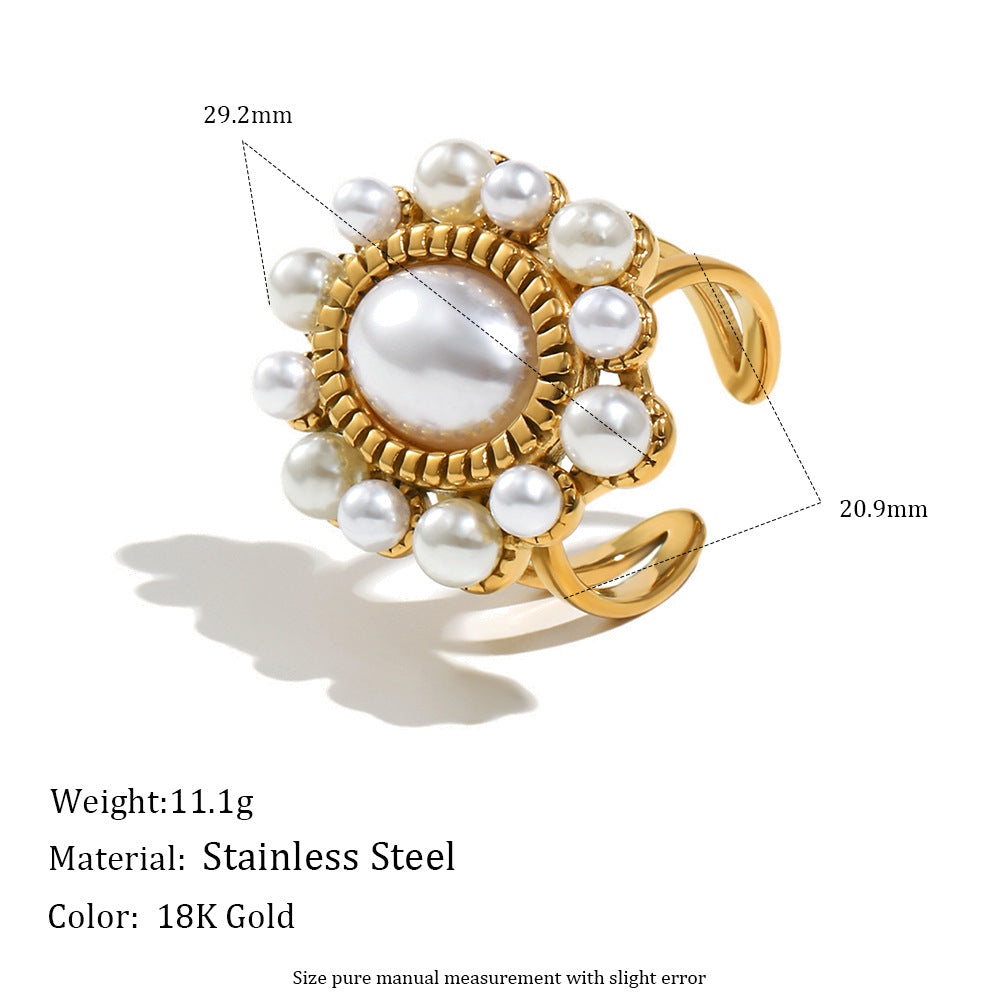Anillo Abierto Minimalista de Lujo en Acero Inoxidable con Baño de Oro de 18K con Forma de Oliva y Diseño Lineal para Mujer