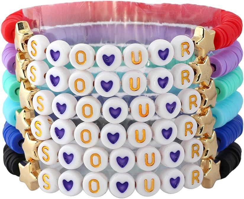 Purple Resin Letter Charm Bar Bracelet Set Unisex