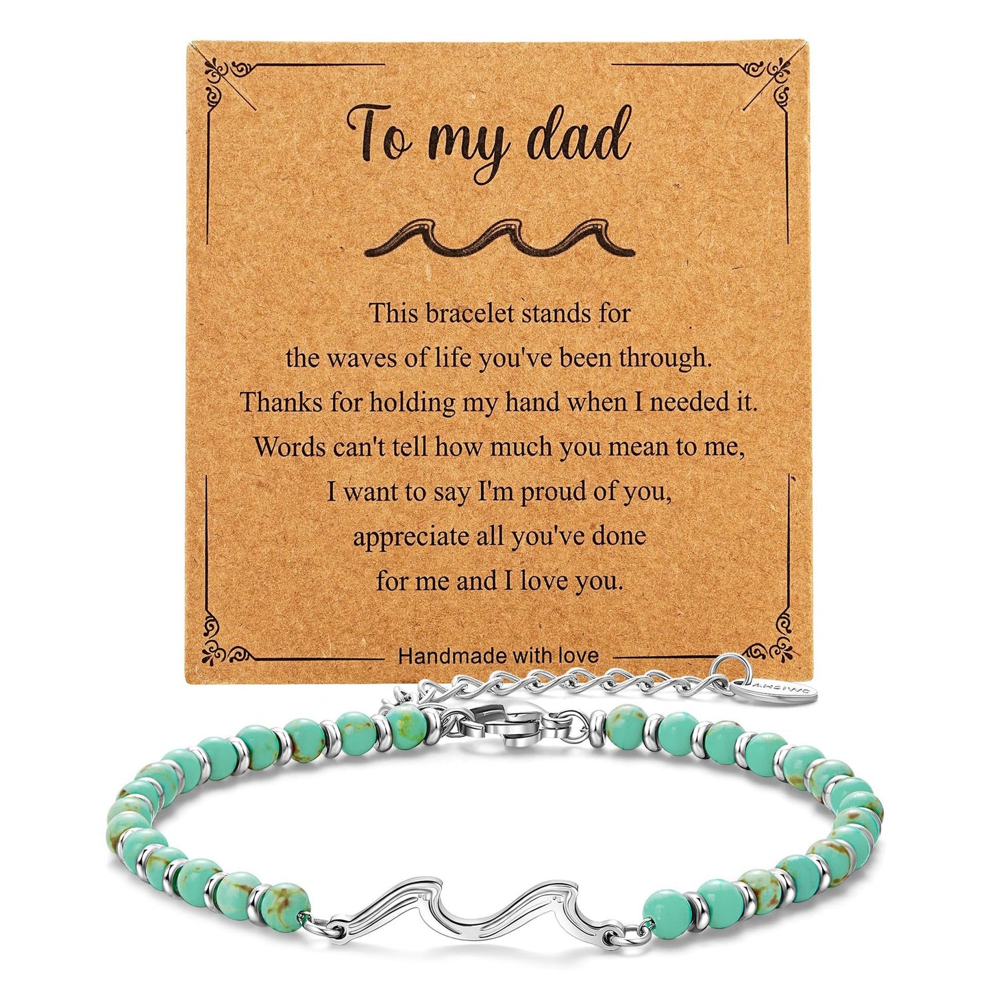 Matte Stainless Steel Turquoise Wave Ball Chain Bracelet for Women