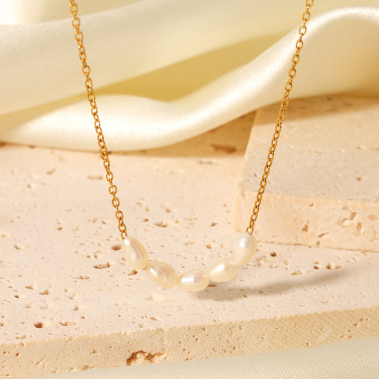 Minimalist Geometric Freshwater Pearl Pendant Necklace in Stainless Steel with 18K Gold Plating for Women