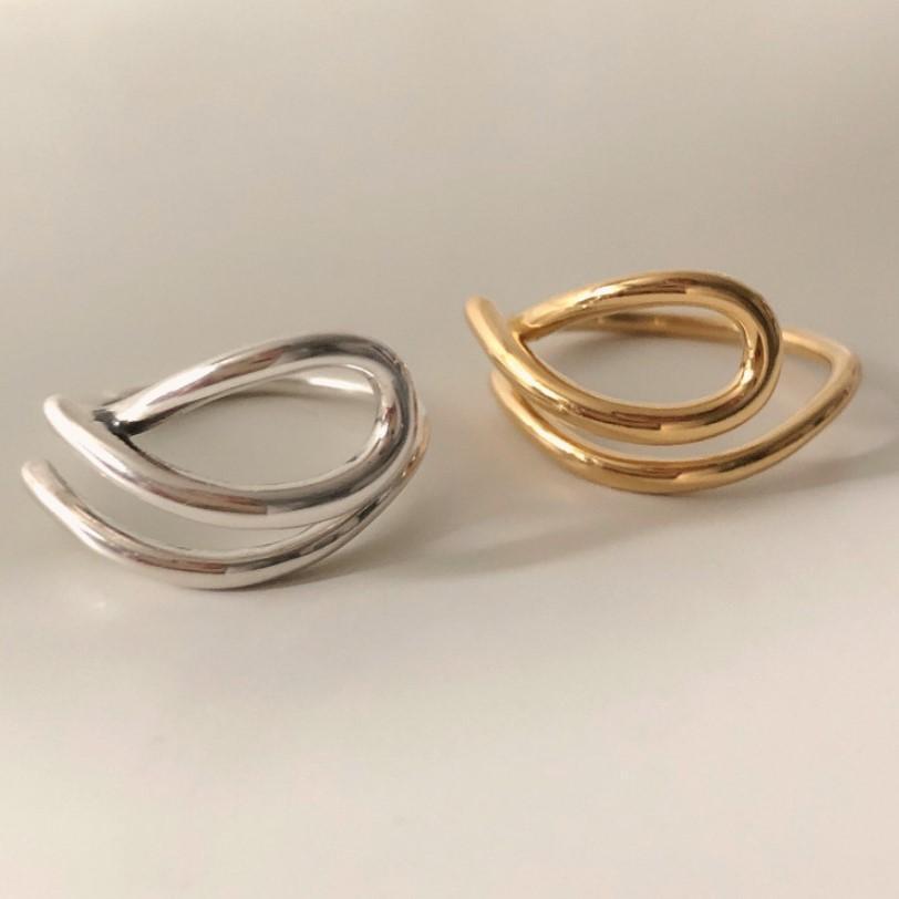 Minimalist 925 Sterling Silver Geometric Polished Curved Open Ring