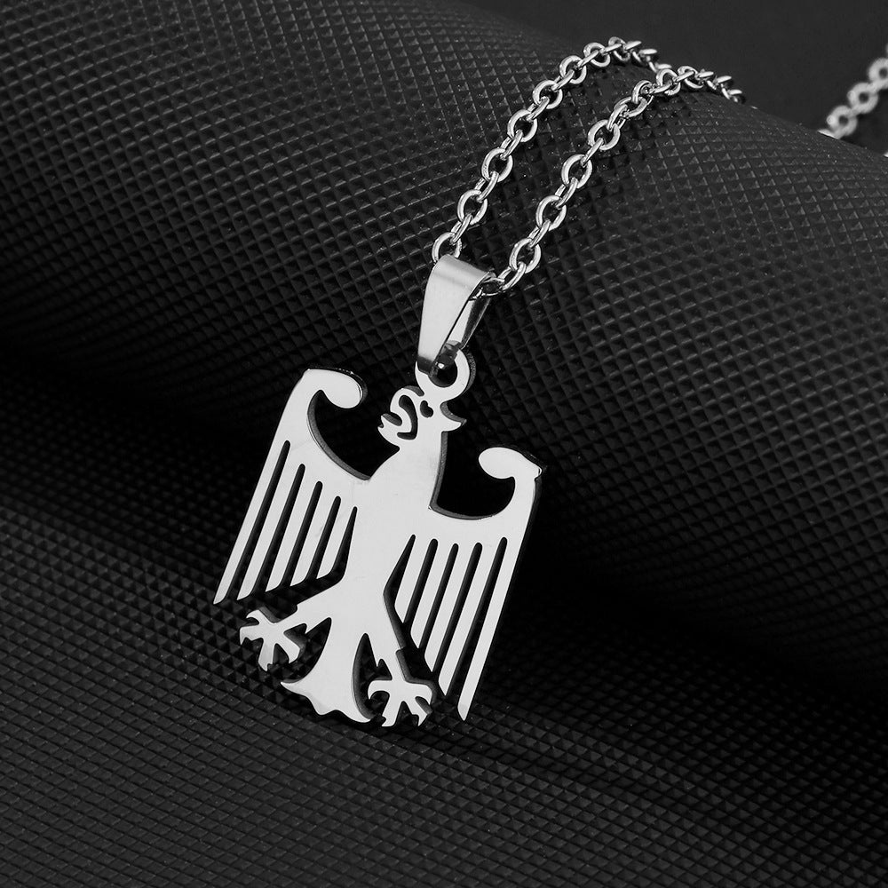 Luxury Eagle Pendant Necklace in Stainless Steel with Vacuum Plating, Flat Cross Chain, Unisex Animal Design