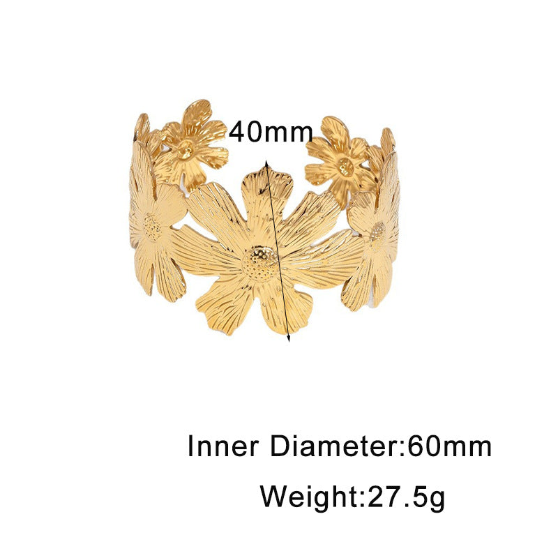 Elegant Gold Plated Floral Stainless Steel Bracelet for Women