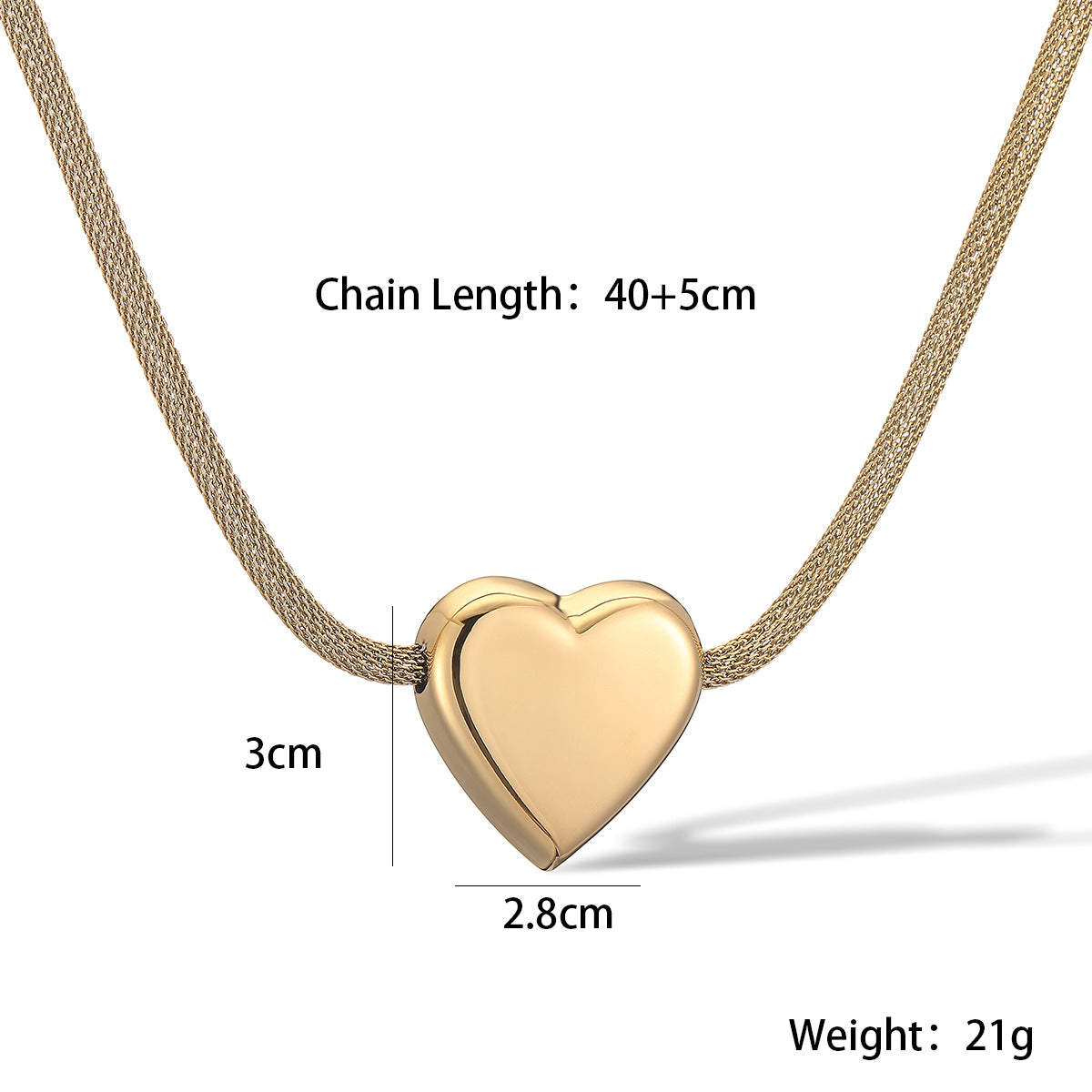 Collana da donna con pendente a cuore minimalista in acciaio inossidabile con placcatura in oro 18 carati