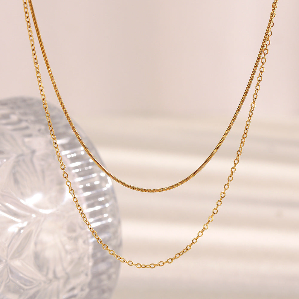 Minimalist Geometric Stainless Steel Plated 18K Gold Double Layer Necklace for Women