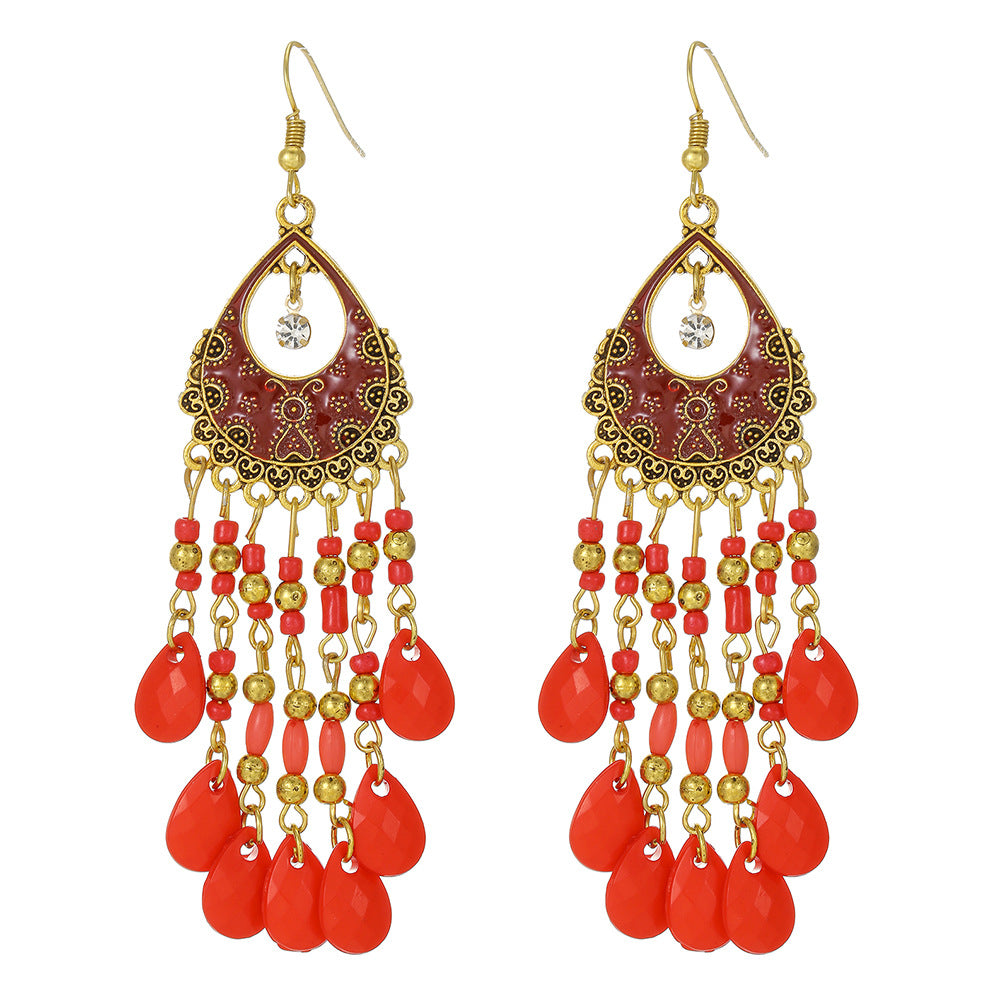 Bohemian Vintage Ethnic Geometric Teardrop Drip Oil Zinc Alloy Earrings for Women
