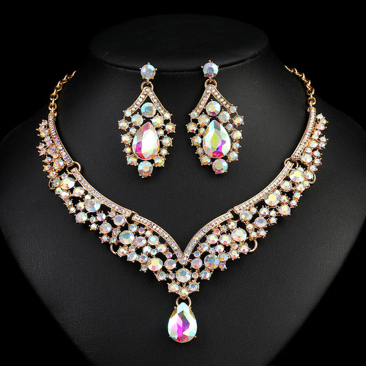 Conjunto de collar y pendientes de aleación con diseño floral de estilo vintage para mujer, con acabado galvanizado, collar de cadena tipo O a juego con pendientes