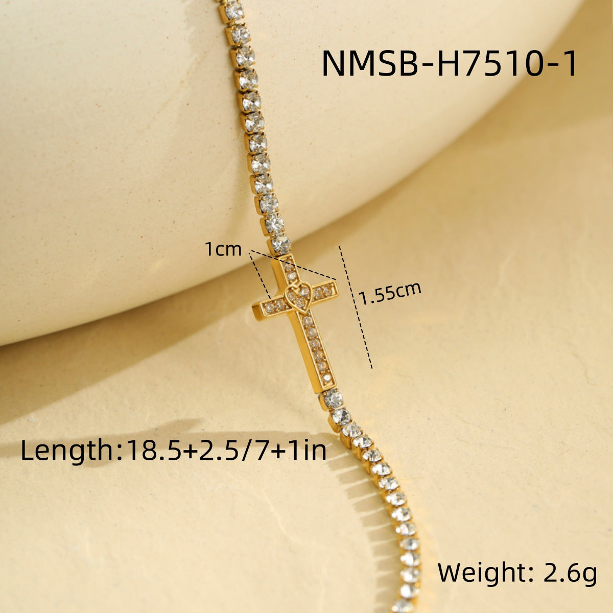 Fashionable Geometric Cross Bracelet in Stainless Steel with Rhinestone Inlay and Gold Plating for Women