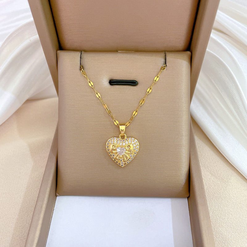 Collar de lujo unisex con cadena para labios de acero titanio con incrustaciones de diamantes de imitación geométricos