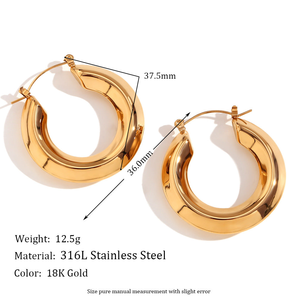 Minimalist Geometric Stainless Steel Hypoallergenic Hoop Earrings with 18K Gold Plating for Women