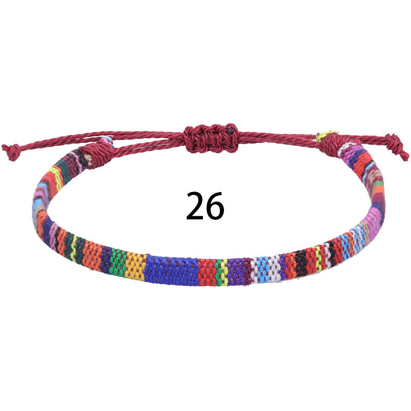 Bohemian Rainbow Braided Cotton Linen Anklet Unisex Adjustable Foot Jewelry