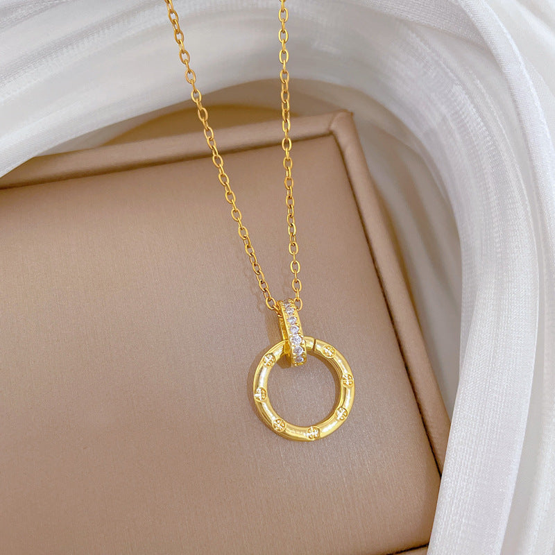 Minimalist Sweet Round Geometric Rhinestone Titanium Steel Necklace for Unisex