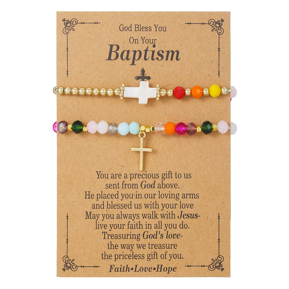 Geometric Cross Crystal Beaded Bracelet Set for Unisex