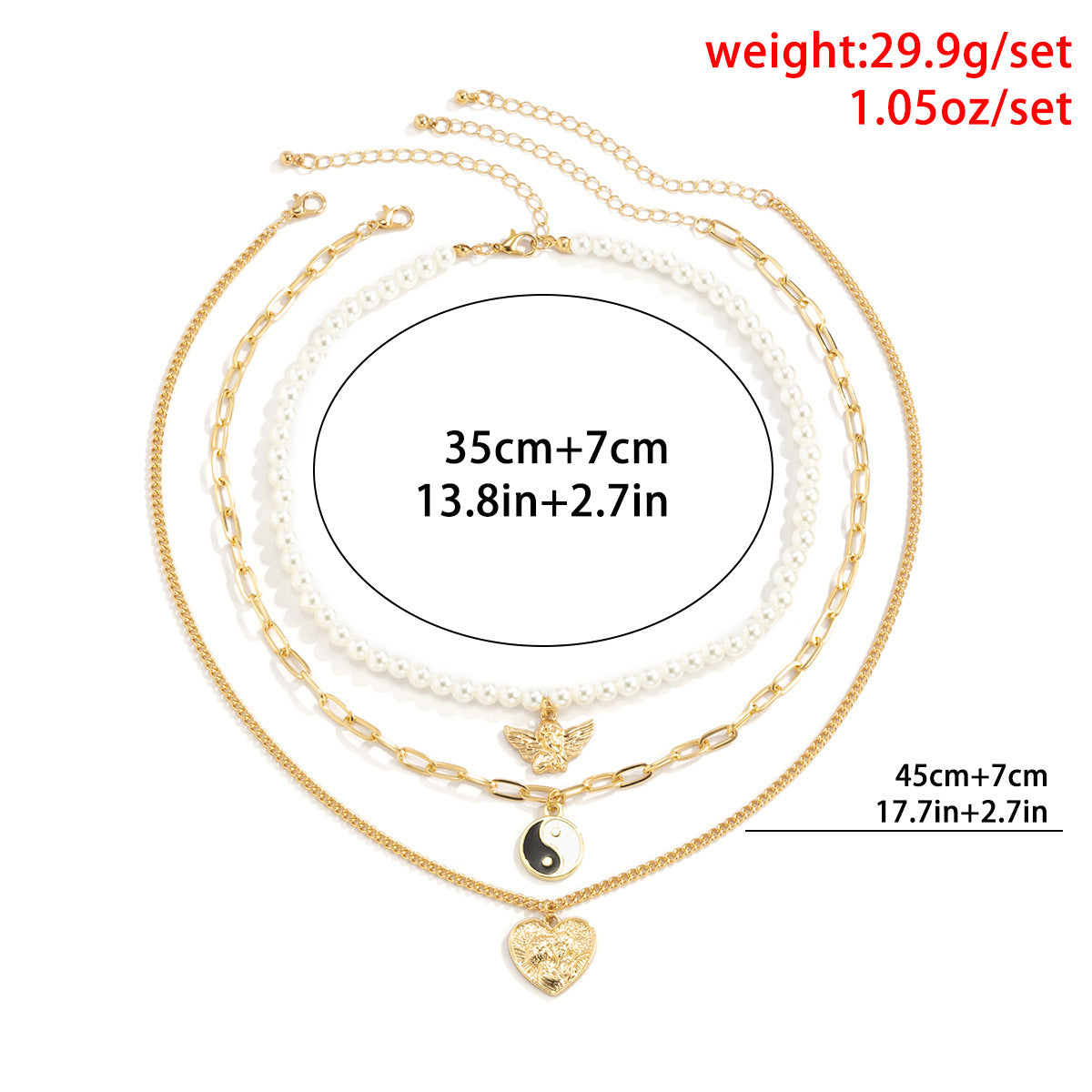 Punk Sweet Drip Oil Alloy Heart Pendant Imitation Pearl Ball Chain Necklace