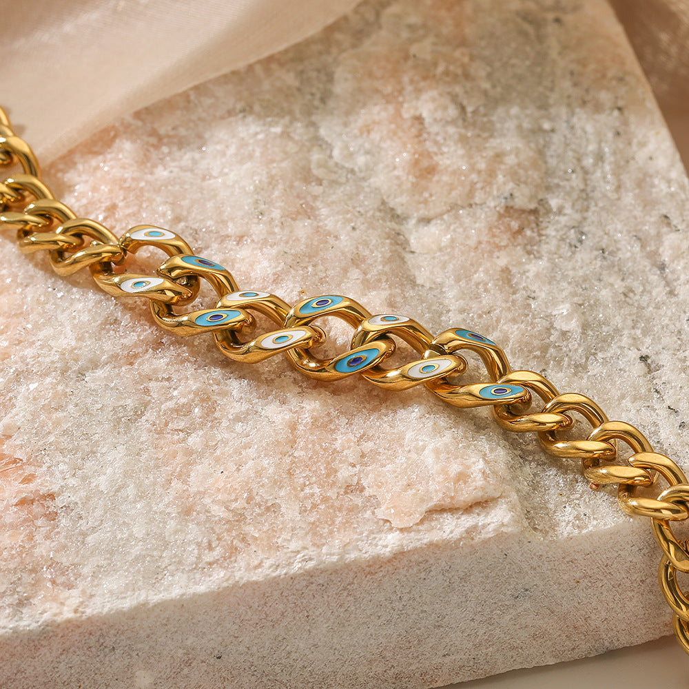 Geometric Demon Eye Titanium Steel Bracelet for Women with Gold Plating Hip Hop Style