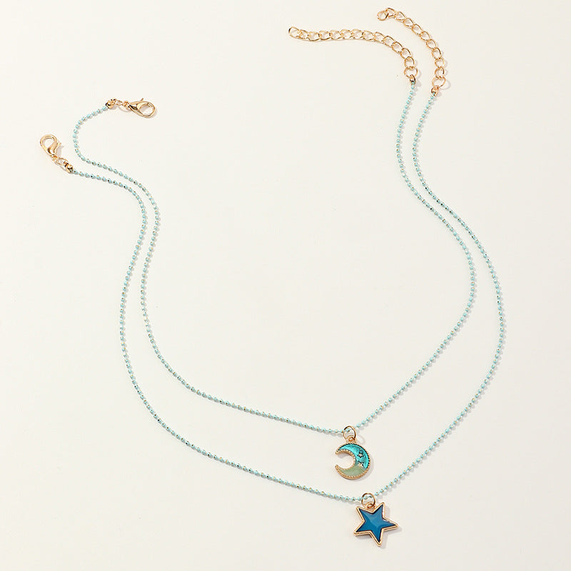 Set di collane con ciondolo geometrico in lega a forma di stella e luna per l'amicizia per bambine, su catena a maglie