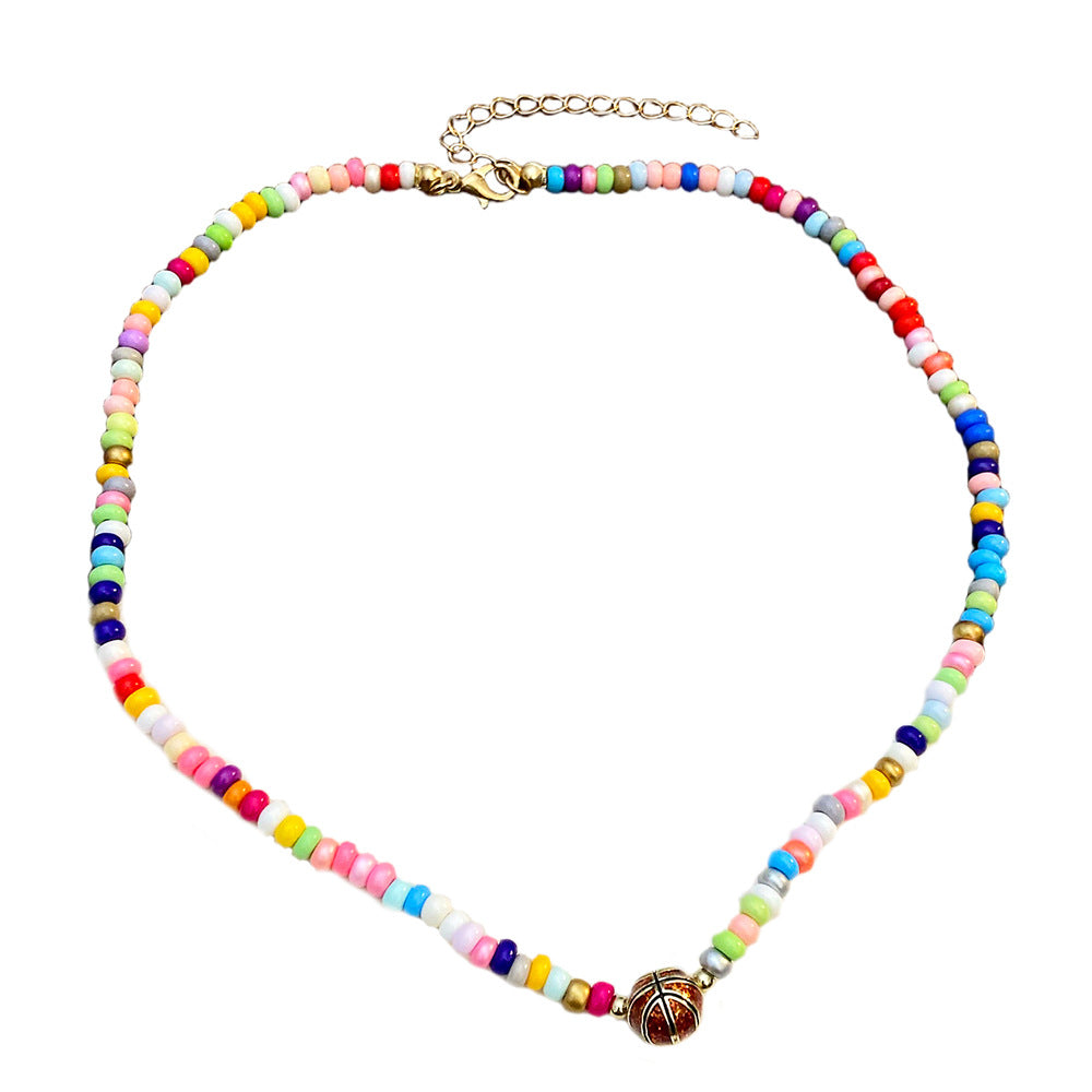 Bohemian Casual Oval Geometric Alloy Ball Chain Necklace for Women