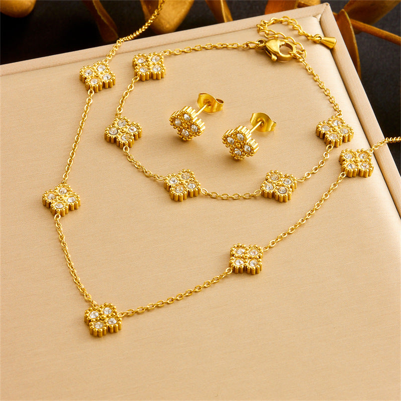 Minimalist Gold Plated Stainless Steel Heart Butterfly Teardrop Pearl Jewelry Set for Women