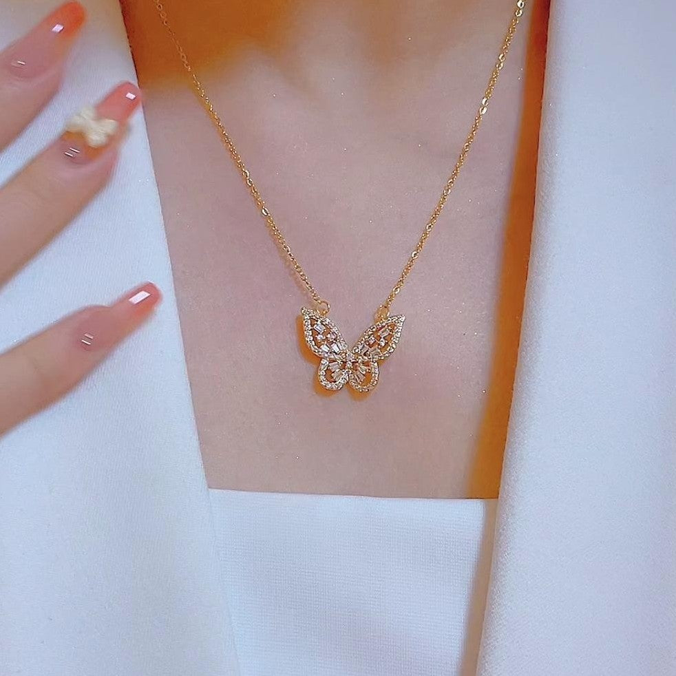 Minimalist Butterfly Pendant Necklace for Women Titanium Steel Plated Delicate Clavicle Chain with Irregular Design