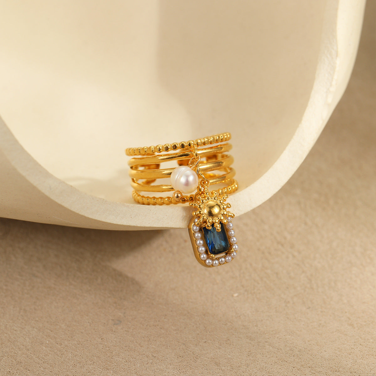 Anillo Minimalista Geométrico de Acero de Titanio con Incrustaciones de Circonita para Mujer, Hipoalergénico y Resistente a la Decoloración