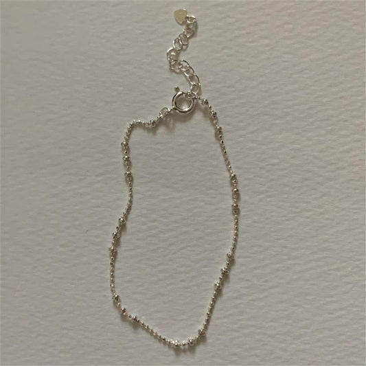 Pulsera Minimalista de Cuentas Redondas de Plata de Ley 925 con Baño para Mujer