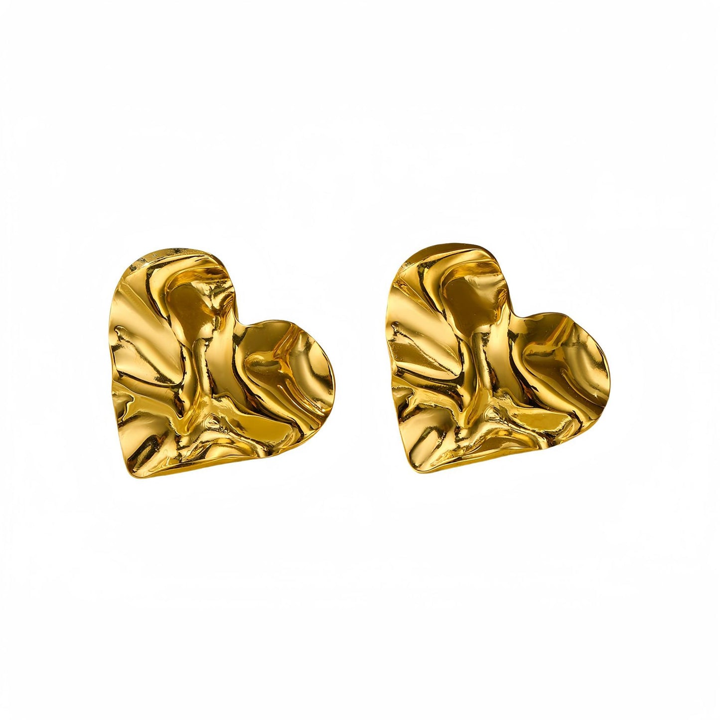 Retro French-Style Wavy Ruffled Heart-Shaped Titanium Steel Earrings for Women with Plated Finish