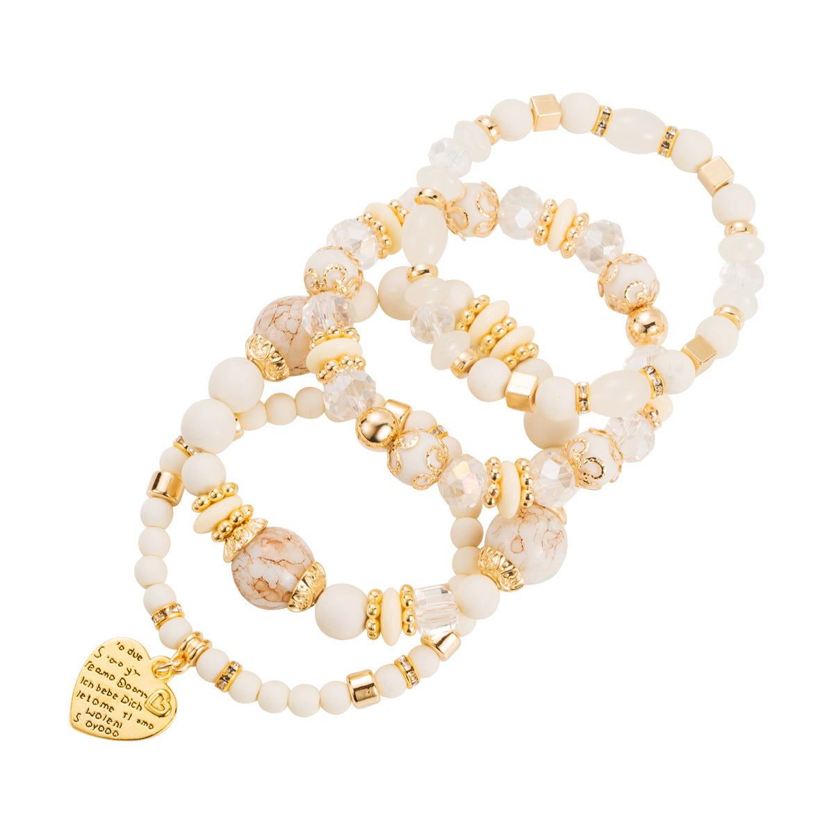 Bohemian Style Heart-Shaped Alloy Beaded Stretch Bracelet with Plated Finish