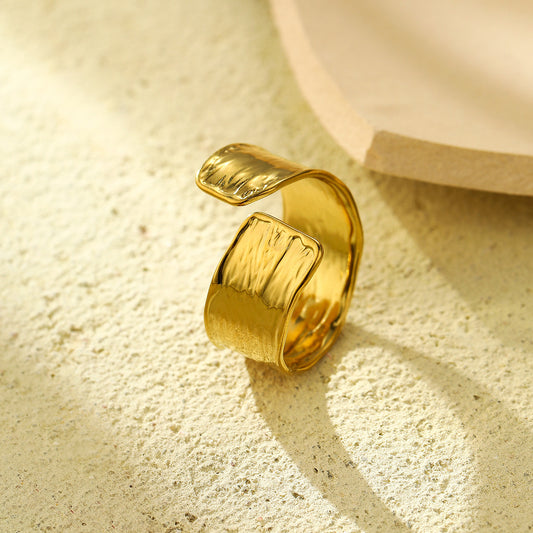 Minimalist Irregular Pleated Adjustable Ring for Women in Stainless Steel with Plated Finish