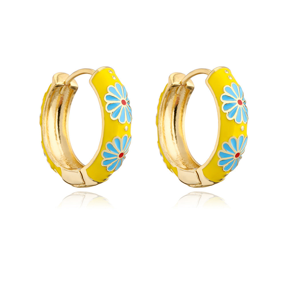 Retro Geometric Copper Earrings with Gold Plating for Women Candy-Colored Enamel Finish