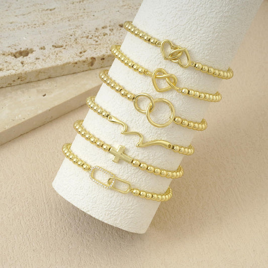 Minimalist Elegant Brass Plated Bow Bracelet for Women Adjustable Beaded Hand Jewelry